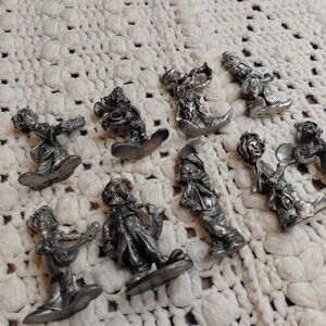 Vtg Lot 9 Clowns Band Instruments Pewter Figurines 2.5" Collection Heavy Marked